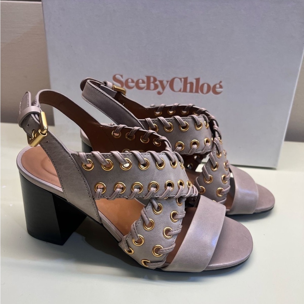 See By Chloe Gray Heels with Intricate Cut-Out Design